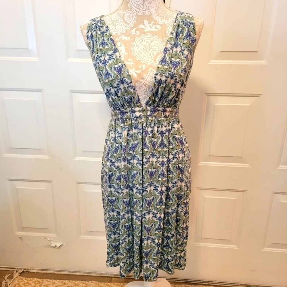 Nieves Lavi 100% silk low v printed dress